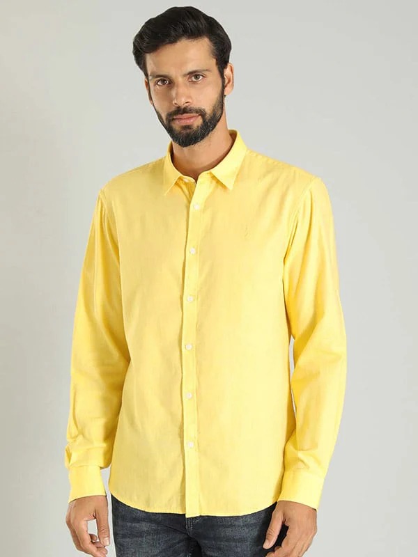 Indian Terrain Men's Slim Fit Full Sleeve Solid Yellow Shirt